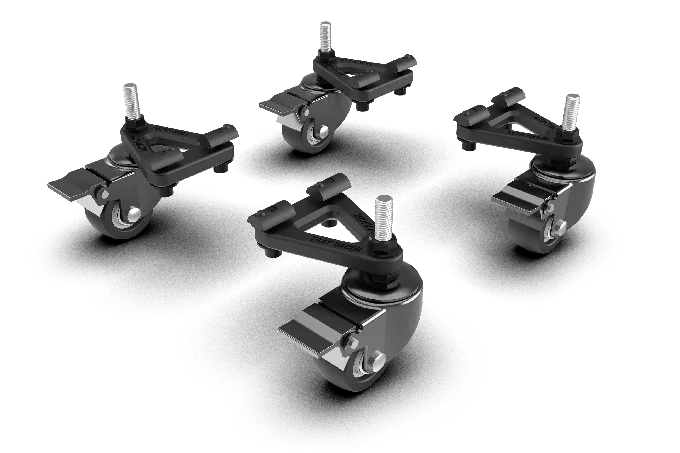 Universal Commercial-Grade Caster Wheels with Brake and Mounting Brackets for Aluminum Extrusion Cockpits — photo publiée par le fabricant ou vendeur